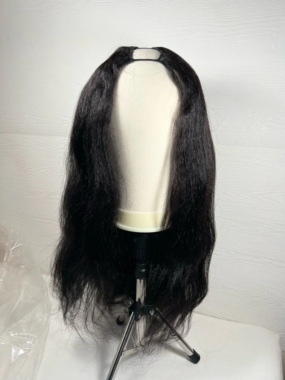 Natural Black Human Hair Kinky Straight V Part 24 Inch Wig